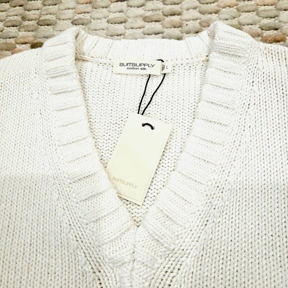 NWT Suitsupply Sweater Vest – Cotton Silk Blend – White – V-Neck – Size L & XL - Picture 6 of 9